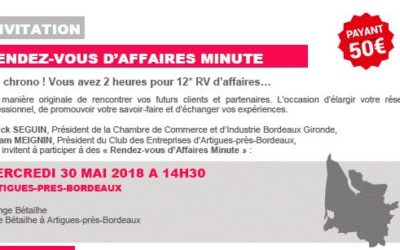TOP CHRONO 12 Rendez-vous d’affaires en 2 heures avec la CCI Bordeaux Gironde le 30 MAI 2018