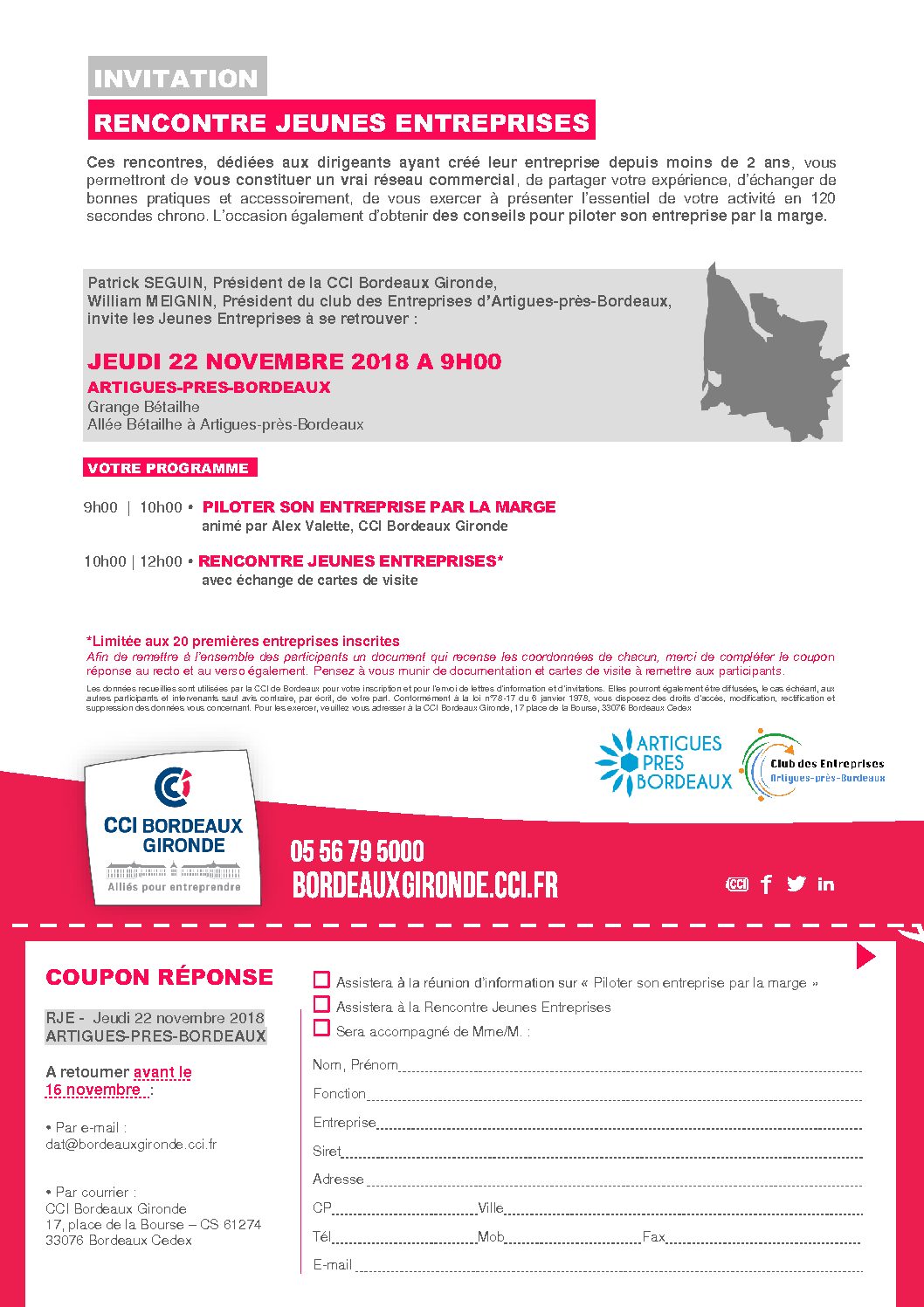 RENCONTRE JEUNES ENTREPRISES JEUDI 22 novembre à 9h00 Château Bétailhe ARTIGUES